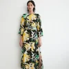 Abstract Floral Belted Midi Dress