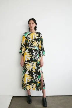 Abstract Floral Belted Midi Dress