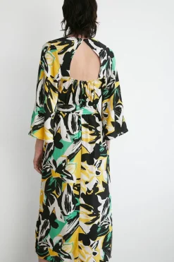 Abstract Floral Belted Midi Dress