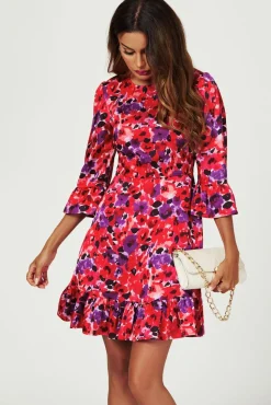 Abstract Floral Print Mini Dress In Red