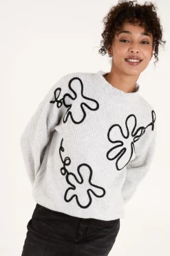 Abstract Flower Embroidery Jumper