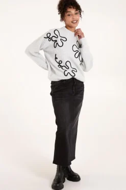 Abstract Flower Embroidery Jumper