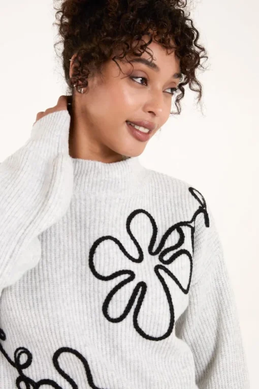 Abstract Flower Embroidery Jumper
