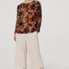 Abstract Long Sleeve Scoop Neck Top
