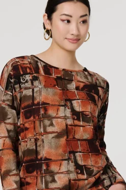 Abstract Long Sleeve Scoop Neck Top
