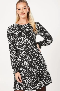 Abstract Mono Long Sleeve Mini Dress