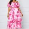 Abstract Organza Off Shoulder Midaxi Dress