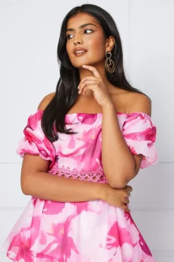 Abstract Organza Off Shoulder Midaxi Dress