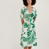 Abstract Palm Print Tie Front Midi Dress