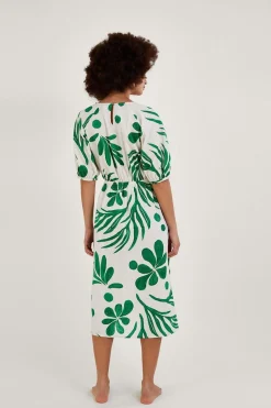Abstract Palm Print Tie Front Midi Dress