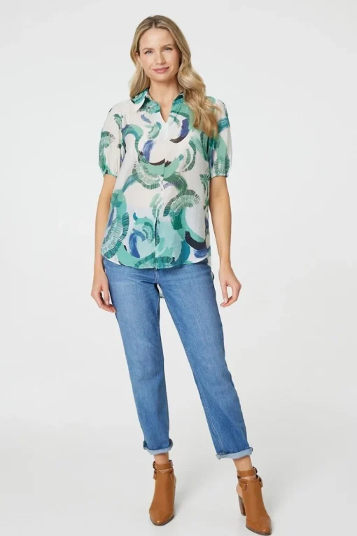 Abstract Print 1/2 Sleeve Blouse