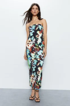 Abstract Print Bandeau Midi Dress