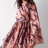 Abstract Print Flared Sleeve Chiffon Mini Dress