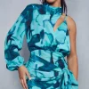 Abstract Print Frill Asymmetric Wrap Mini Dress