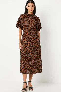 Abstract Print High Neck Midi Dress