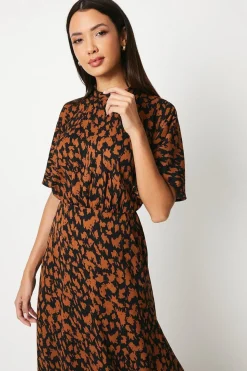 Abstract Print High Neck Midi Dress