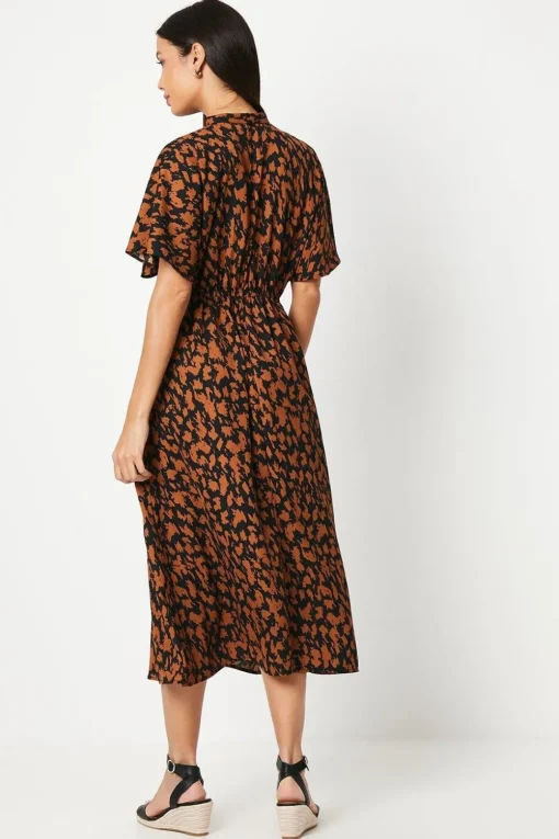 Abstract Print High Neck Midi Dress