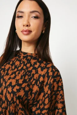 Abstract Print High Neck Midi Dress