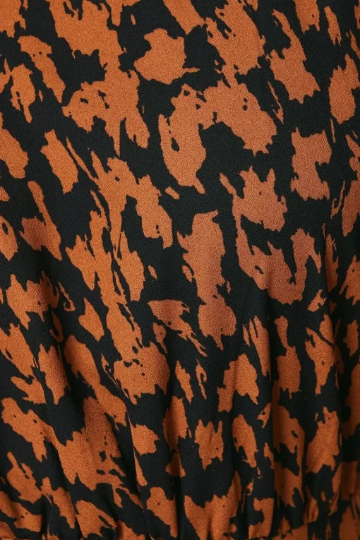 Abstract Print High Neck Midi Dress