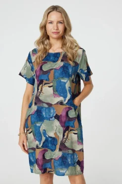Abstract Print Knee Length Shift Dress