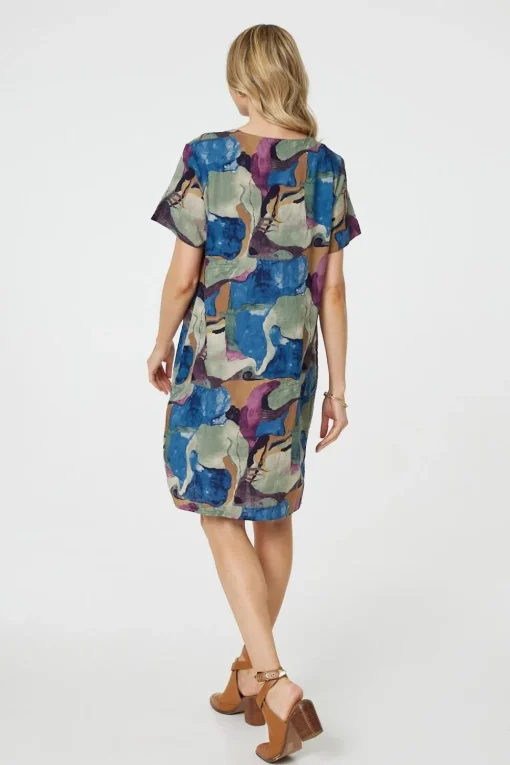 Abstract Print Knee Length Shift Dress