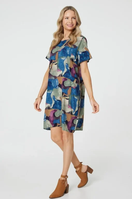 Abstract Print Knee Length Shift Dress