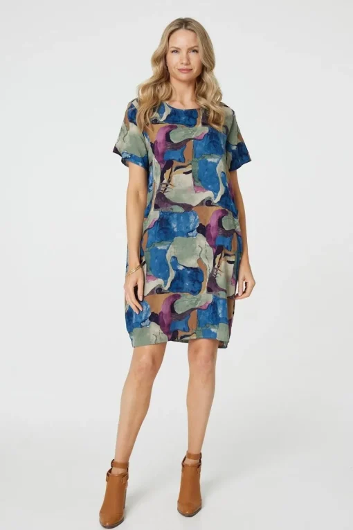 Abstract Print Knee Length Shift Dress