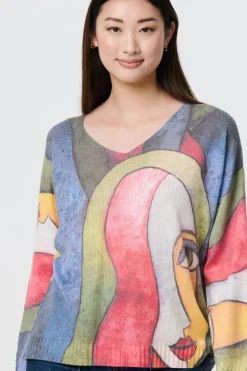 Abstract Print Long Sleeve Knit Jumper
