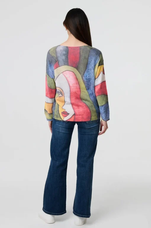 Abstract Print Long Sleeve Knit Jumper