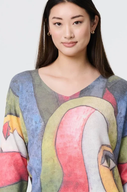 Abstract Print Long Sleeve Knit Jumper
