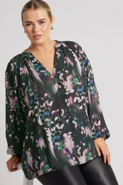 Abstract Print Pleated Blouse
