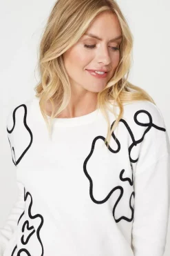 Abstract Print Scoop Neck Pullover