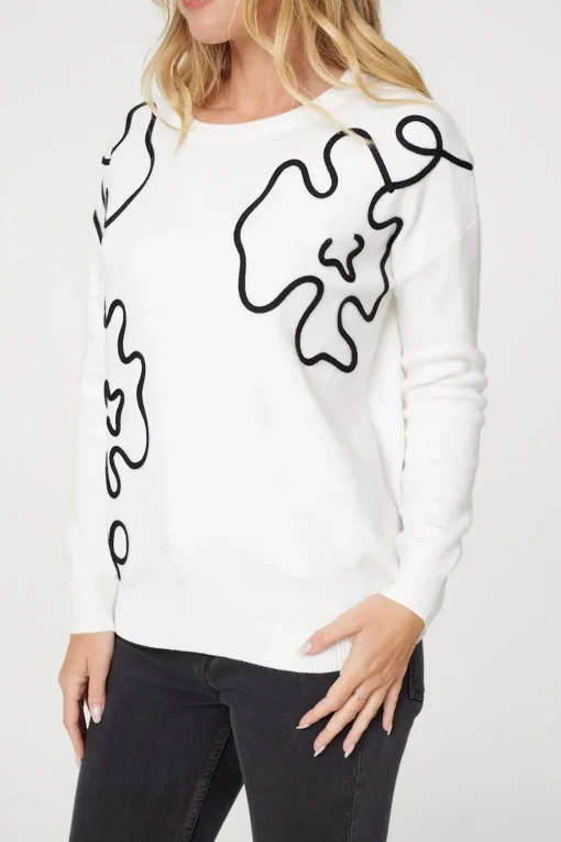 Abstract Print Scoop Neck Pullover