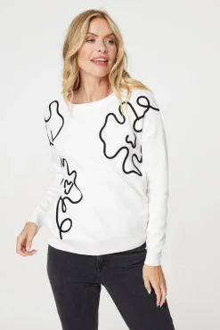 Abstract Print Scoop Neck Pullover