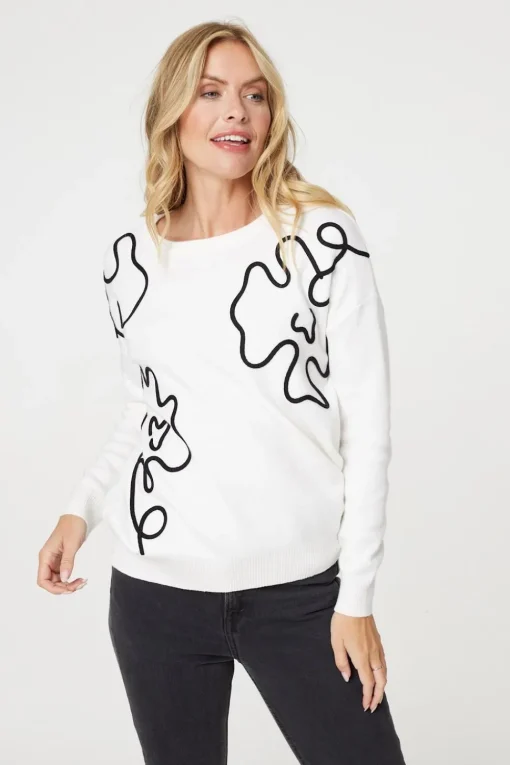 Abstract Print Scoop Neck Pullover