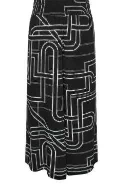 Abstract Print Shirred Wide Leg Trousers