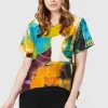 Abstract Print Short Sleeve Top