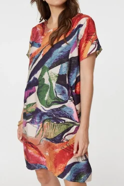 Abstract Print Short Sleeve Shift Dress