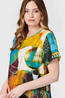 Abstract Print Short Sleeve Top