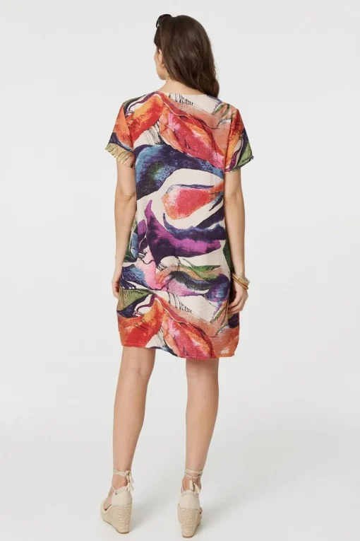Abstract Print Short Sleeve Shift Dress
