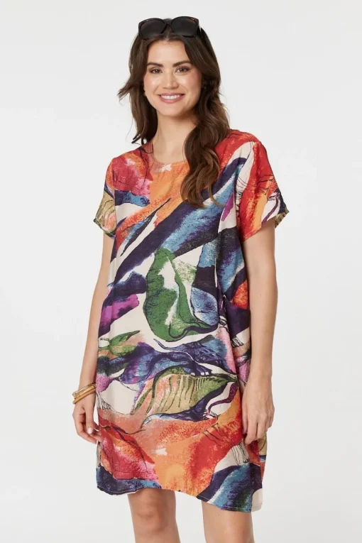 Abstract Print Short Sleeve Shift Dress
