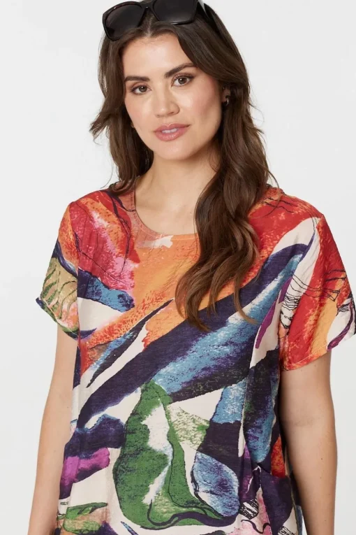Abstract Print Short Sleeve Shift Dress