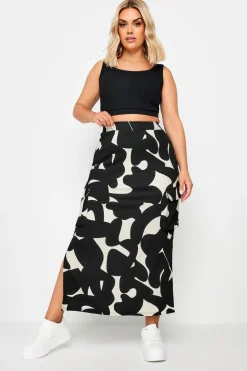 Abstract Print Textured Utility Maxi Skirt