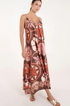 Abstract Printed Cami V Neck Maxi Dress