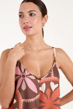 Abstract Printed Cami V Neck Maxi Dress