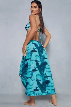 Abstract Printed Frill Detail Sarong
