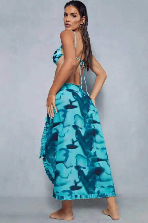 Abstract Printed Frill Detail Sarong