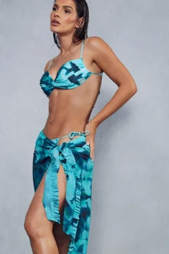 Abstract Printed Frill Detail Sarong