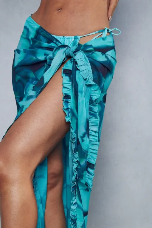 Abstract Printed Frill Detail Sarong