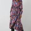 Abstract Satin Collared Wrap Dress